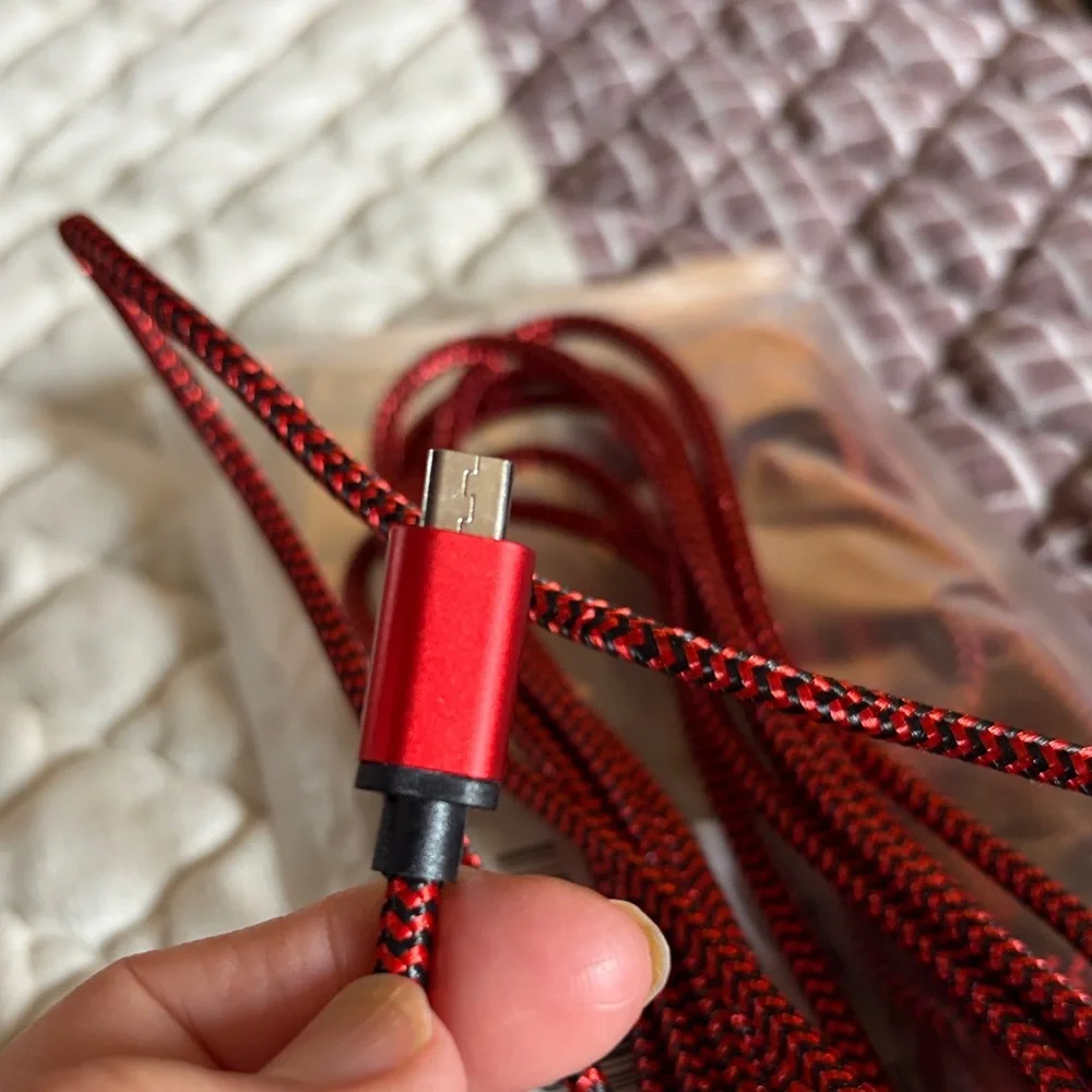2 Red Braided USB-C Charging Cable - Durable Nylon Cord 3 meters